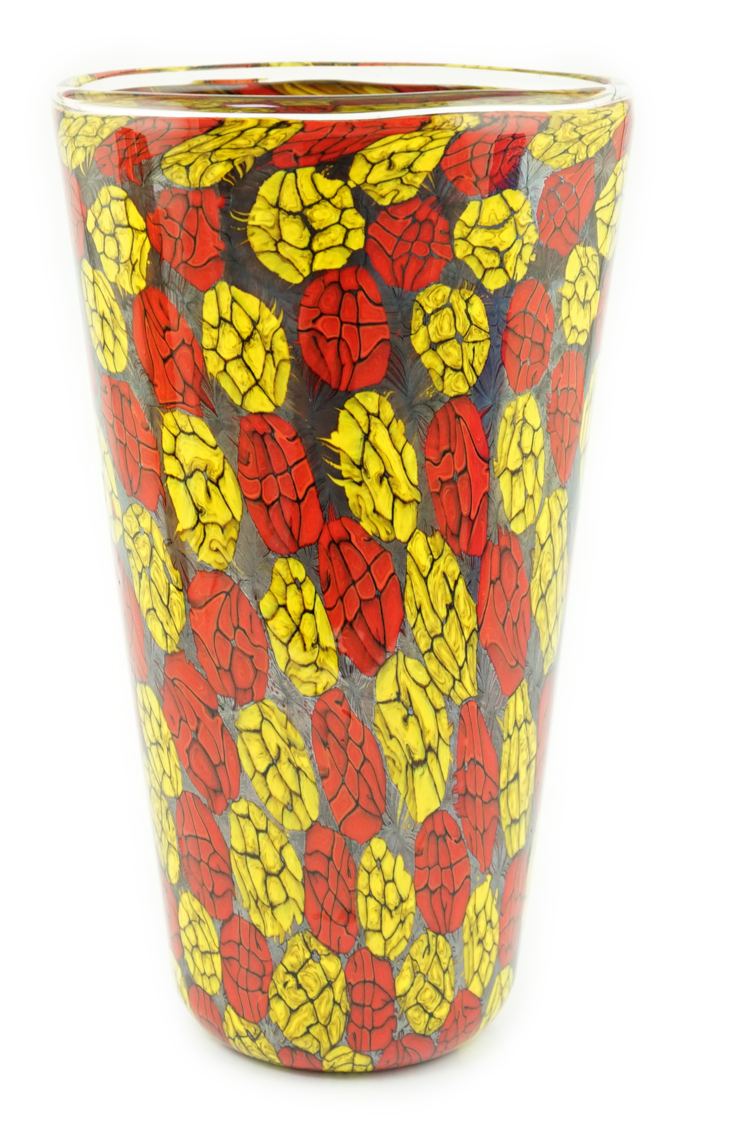 Vittorio Ferro (1932-2012) - A Murano glass Murrine vase, in red and yellow, unsigned, 29cm, Please note this lot attracts an additional import tax of 20% on the hammer price